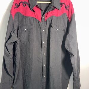 Men's Vintage Black and Red Embroidered Casual Western Shirt With Pearl Snaps